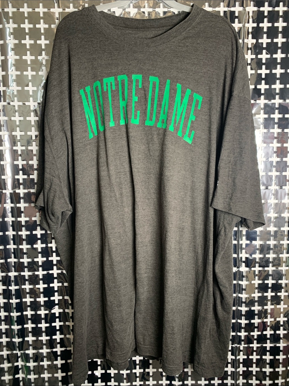 Champion Gray Short Sleeve Tee with Green 'NOTRE DAME' Chest Logo